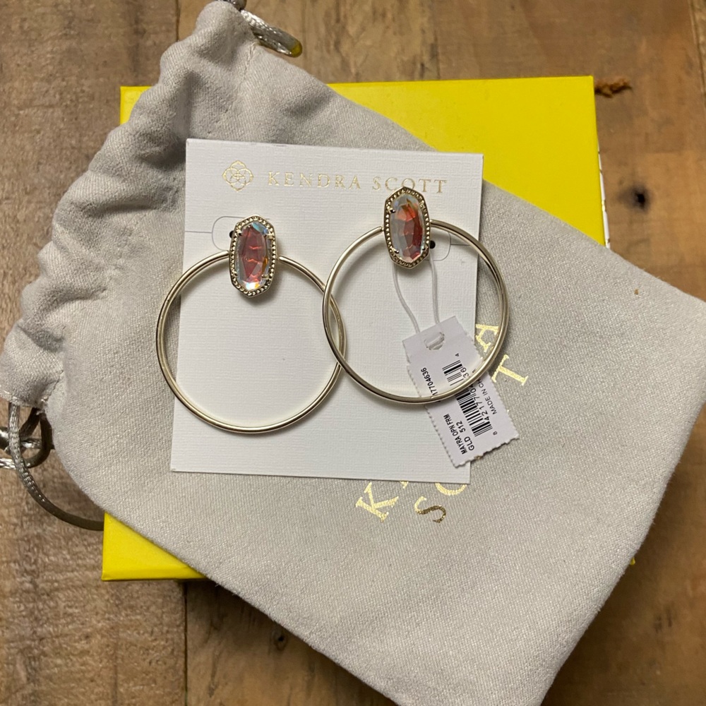 KENDRA SCOTT NWT Mayra Dichroic Glass Gold Hoop Earrings